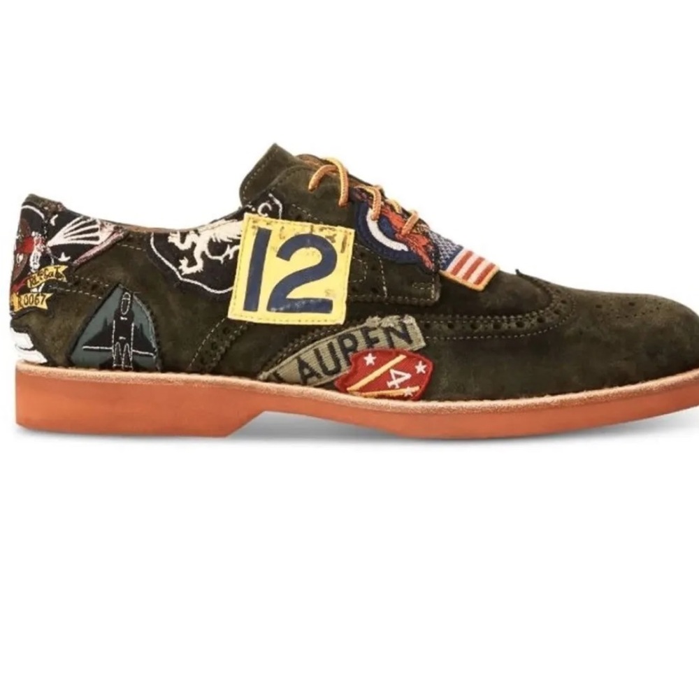 🪖POLO RALPH LAUREN Rhett Suede Leather Wingtip Patchwork Shoe